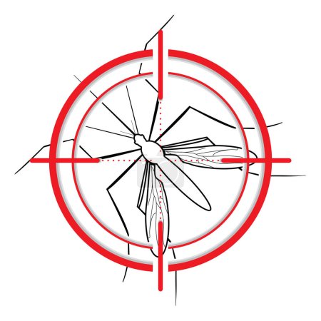 Illustration for Mosquito eradication icon. Reducing or eliminating populations of mosquitoes. Info graphic symbol controlling the spread of mosquito-borne diseases. Health related advisory for community outreach education to promote safe mosquito control. Vector - Royalty Free Image
