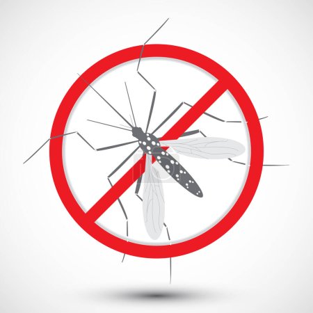 Illustration for Warning, Prohibited sign with  mosquito with. Stop Zika Virus. Stop Malaria. Stop Dengue. Nature Aedes Aegypti.  Ideal for educational, informational, or related health advisory. Isolated vector - Royalty Free Image