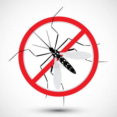 Ilustración de Advertencia, señal prohibida con mosquito con. Detener el virus del Zika. Detener la malaria. Detén el dengue. Nature Aedes Aegypti (en inglés). Ideal para asesoramiento educativo, informativo o relacionado con la salud. Vector aislado - Imagen libre de derechos