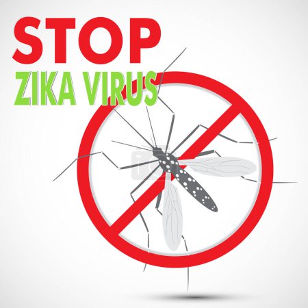 Illustration for Warning, Prohibited sign with  mosquito with. Stop Zika Virus. Stop Malaria. Stop Dengue. Nature Aedes Aegypti.  Ideal for educational, informational, or related health advisory. Isolated vector - Royalty Free Image