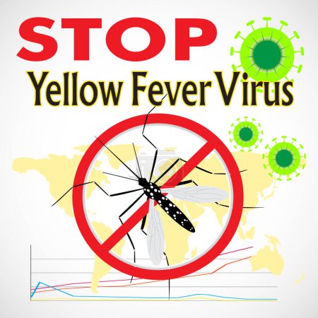 Illustration for Stop Yellow fever virus. Prohibited sign with  mosquito with Stop Mosquito-borne Diseases. Nature Aedes Aegypti.  Ideal for educational, informational, or related health advisory. Editable vector - Royalty Free Image