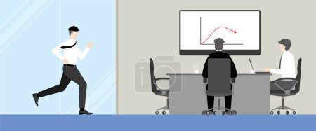 Illustration for Urgent lifestyle concept. Office man running to meeting lately. Hurry up in rush hour to be on time of professional occupation. Banner vector illustration flat style minimal design. - Royalty Free Image