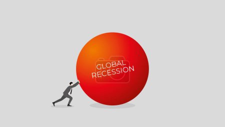 Illustration for Business recession concept. the financial crisis, economic downturn, inflation, recession, failure, bankruptcy, and crisis. A businessman pushes the big red ball. A minimal style vector illustration. - Royalty Free Image