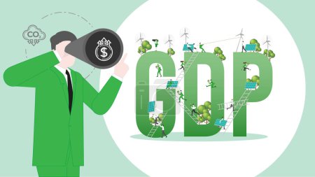 Ilustración de ESG sostenibilidad negocio visionario del PIB. Visión del crédito de carbono de reducir la huella de carbono y el dióxido de carbono a Net Zero en el año 2050 - Imagen libre de derechos