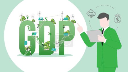 Ilustración de ESG negocio carbono crédito beneficio calcular en PIB. Visión del crédito de carbono de reducir la huella de carbono y el dióxido de carbono a Net Zero en el año 2050 - Imagen libre de derechos