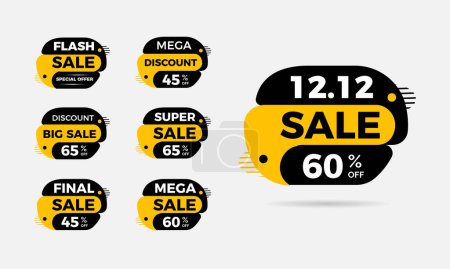 Illustration for Flash sale, super sale, bigs sale, flash sale, mega sale, final sale and 12.12 sale banners design. black and yellow sale tags stickers - Royalty Free Image