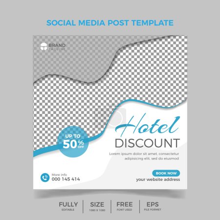 Téléchargez les photos : Modèle de conception de bannière bleue de promotion d'hôtel d'affaires de voyage pour les médias sociaux - en image libre de droit