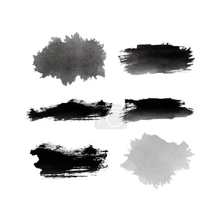 Ilustración de Vector un conjunto de pinceles de pintura negra con un fondo blanco. Acuarela mano cepillo de dibujo conjunto - Imagen libre de derechos