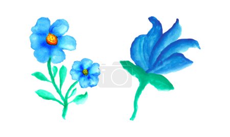 Téléchargez les photos : Un ensemble de fleurs bleues sur un fond blanc, conception de fleurs aquarelle bleue - en image libre de droit