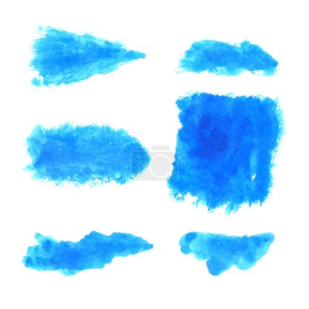 Téléchargez les photos : Ensemble vectoriel dessin à la main bleu aquarelle coup de pinceau design. Aquarelle vectorielle dessinée à la main - en image libre de droit