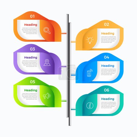 Téléchargez les photos : Modèle d'infographie d'entreprise en 6 étapes. Étapes infographiques colorées modernes. présentation et graphique. Éléments d'infographie - en image libre de droit