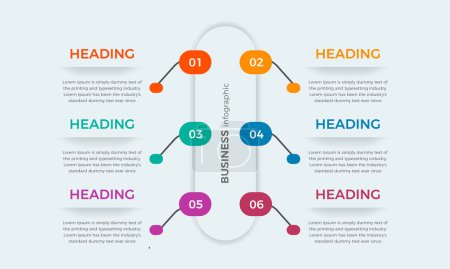 Geschäftsinfografischer Prozess mit farbenfrohem Template-Design mit Symbolen und 6 Optionen. Sechs Schritte Infografik-Design-Vorlage 
