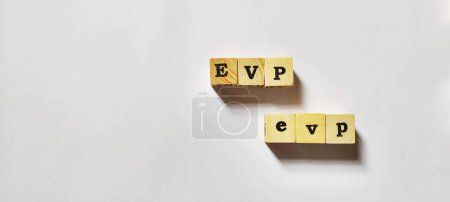 Foto de Ilustración conceptual empresarial EVP (propuesta de valor de los empleados) con bloques de madera aislados sobre fondo blanco. Espacio negativo - Imagen libre de derechos