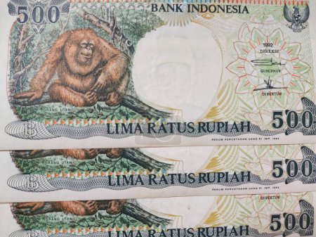 Foto de Retrato de billetes antiguos indonesios Rp.500,00 rupias emitidas en 1992. Antigua moneda rupia conceptual. Fondo de dinero viejo. Vista superior - Imagen libre de derechos