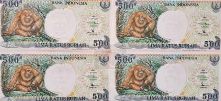 Foto de Retrato de billetes antiguos indonesios Rp.500,00 rupias emitidas en 1992. Antigua moneda rupia conceptual. Fondo de dinero viejo. Vista superior - Imagen libre de derechos