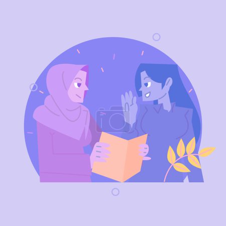 Téléchargez les photos : Un design vectoriel plat de deux femmes qui parlent et se renforcent mutuellement le jour de la Journée de la femme - en image libre de droit