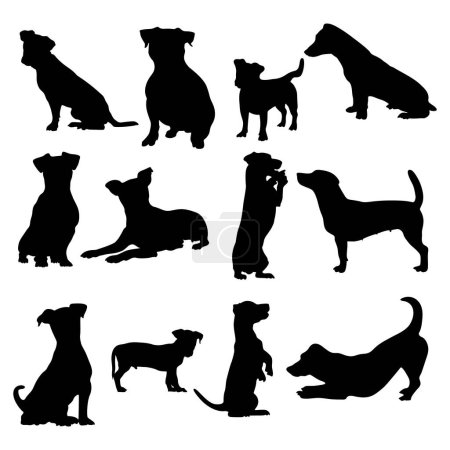 Téléchargez les illustrations : Silhouettes de chien Jack Russell, silhouettes de chien Jack Russell terrier. - en licence libre de droit