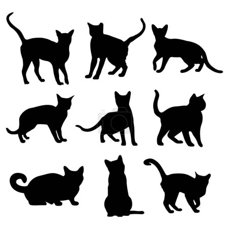 Ilustración de Conjunto de silueta de gatos, vector Cat - Imagen libre de derechos