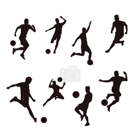 Téléchargez les illustrations : Silhouettes de joueurs de football, ensemble de joueurs de football - en licence libre de droit