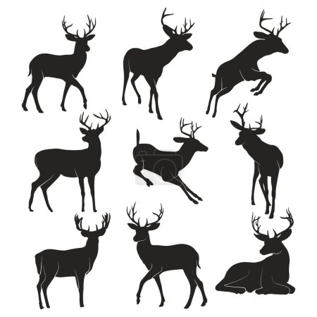 Ilustración de Colección de silueta de ciervo, conjunto de silueta de ciervo - Imagen libre de derechos