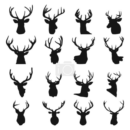 Illustration for Deer head silhouette set - Royalty Free Image
