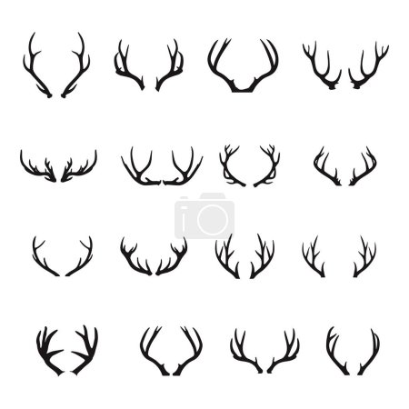 Ilustración de Conjunto de silueta de cuernos de ciervo, Conjunto de iconos de cuernos de ciervo - Imagen libre de derechos