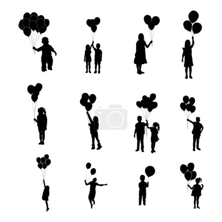 Illustration for Boy silhouettes set in different movements, Collection of kids silhouettes in different poses. - Royalty Free Image