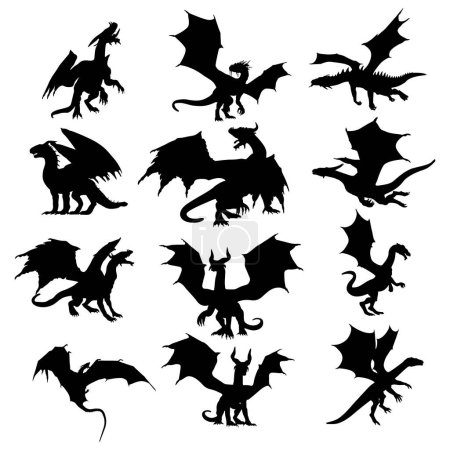 Illustration for Dragon Silhouette Collection, Dragon silhouette set. - Royalty Free Image