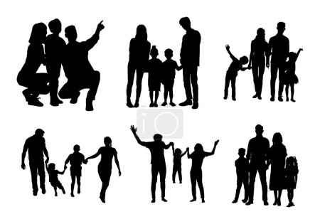 Téléchargez les illustrations : Silhouettes familiales, Ensemble de silhouettes familiales heureuses. - en licence libre de droit
