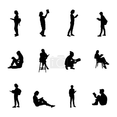 Illustration for People reading books silhouettes - Royalty Free Image