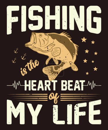 Téléchargez les illustrations : La pêche est le rythme cardiaque de ma vie conception de t-shirt de pêche - en licence libre de droit