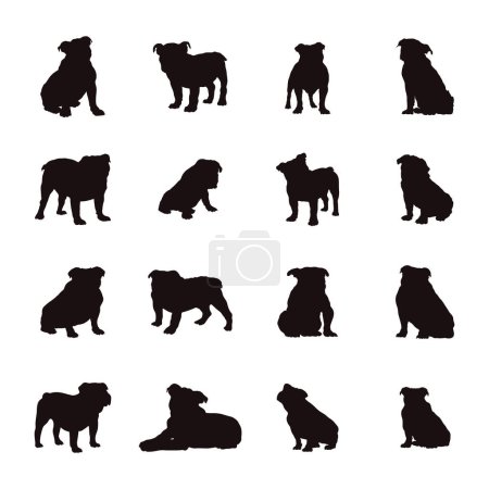 Ilustración de Siluetas bulldog inglesas, bulldogs ingleses. - Imagen libre de derechos
