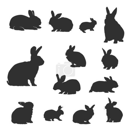 Téléchargez les illustrations : Silhouettes de lapins, Ensemble de silhouettes de lapin - en licence libre de droit