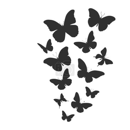 Téléchargez les illustrations : Silhouettes papillons volants, Ensemble silhouette papillons. - en licence libre de droit