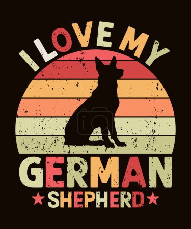 Illustration for I love my german shepherd retro vintage tshirt - Royalty Free Image