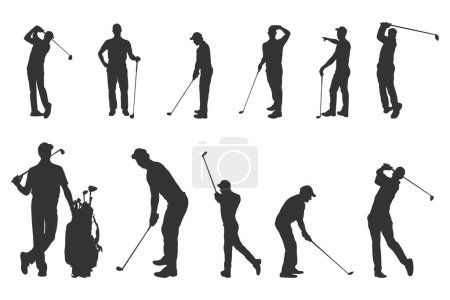 Illustration for Golf player silhouettes, Golf players playing silhouette - Royalty Free Image