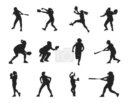 Illustration for Softball player silhouettes, Softball silhouettes - Royalty Free Image