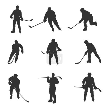 Illustration for Hockey player silhouettes, Hockey players silhouette set - Royalty Free Image