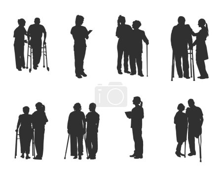 Illustration for Nurse and Patient silhouette, Nurse silhouettes - Royalty Free Image