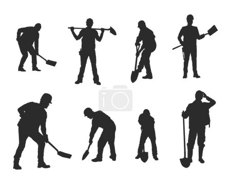 Ilustración de Workers with spade silhouettes, Workers with shovel silhouette - Imagen libre de derechos