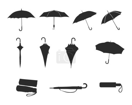 Silhouettes of umbrellas, Umbrella silhouette set