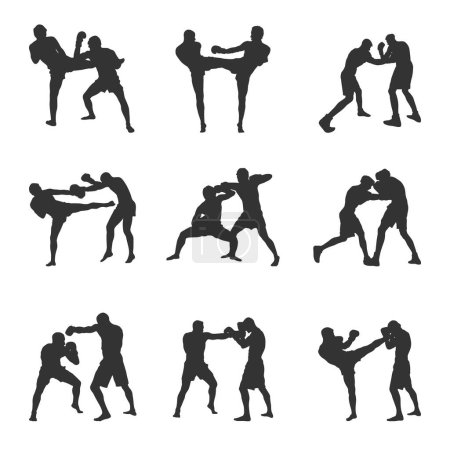 Téléchargez les illustrations : Silhouettes de boxe, Ensemble de silhouettes de boxe, Silhouettes de boxe, Boxe SVG, Vecteur de boxe - en licence libre de droit