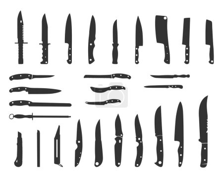 Illustration for Knife silhouette, Meat cutting knives set, Kitchen knife silhouettes - Royalty Free Image