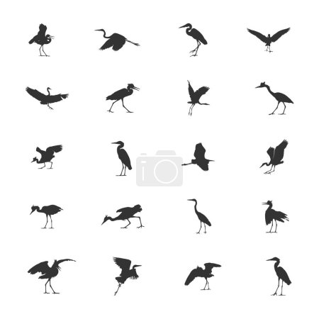 Heron silhouette, Heron SVG, Heron vector illustration, Bird silhouette, Heron icon set
