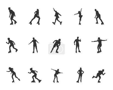 Illustration for Roller skating silhouettes, Woman roller skating silhouette, Man roller skating silhouette - Royalty Free Image