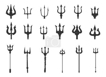 Illustration for Trident silhouettes, Pitchfork silhouette, Trident svg, Trident icon set - Royalty Free Image