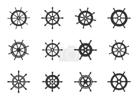 Illustration for Ship wheel silhouettes, Ship wheels vector, Ship wheel icon set, Ship steering silhouette - Royalty Free Image