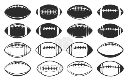 Illustration for American football silhouette, Rugby ball silhouette, Football silhouette, American football ball svg, Rugby ball svg, Football svg, Sports ball silhouette, American football svg, American football vector. - Royalty Free Image