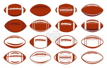 Illustration for American football vector illustration, Rugby ball vector set, Football silhouette, American football ball svg, Rugby ball svg, Football svg, Sports ball vector. - Royalty Free Image