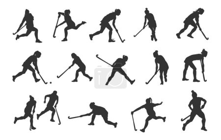 Illustration for Female field hockey silhouette, Field hockey silhouettes, Woman player silhouettes, Field hockey svg, Field hockey clipart, Girl hockey player silhouette. - Royalty Free Image